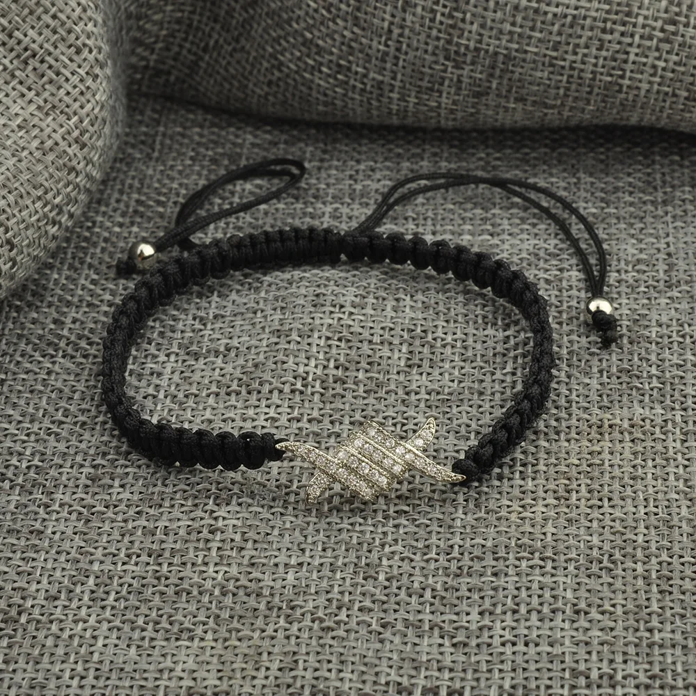 批发手工饰品黑色锆石魅力编织绳手镯