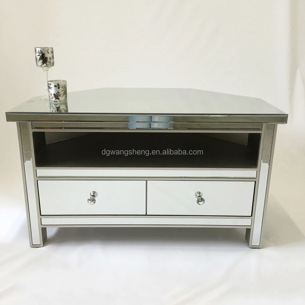 Venetian Mirrored Gl Silver Trim 2 Drawer Widescreen Tv Corner Venetian Mirrored Gl Silver Trim 2