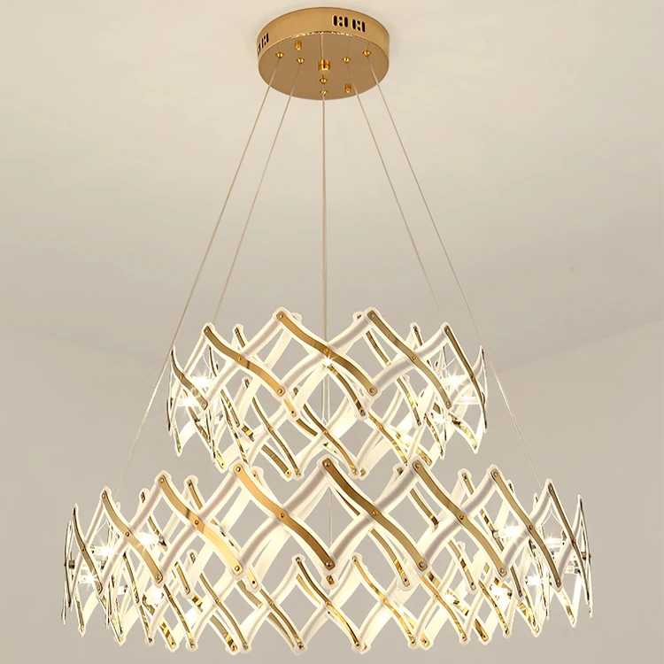 Pendant led light modern changeable gold multilayer Stainless steel pendant lamp for living room
