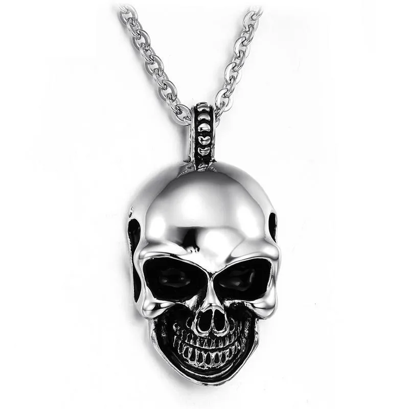 Large Heavy 3 Dimensional Silver Plate On Steel Skull Fish Hybrid Pendant Necklace