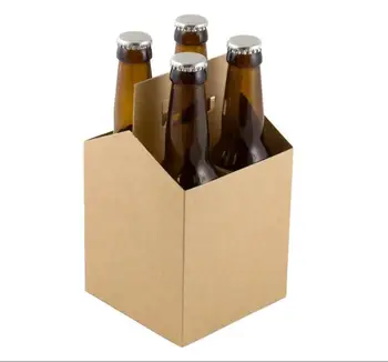 Custom 4 Pack Kraft Paper Cardboard Beer Wine Bottle Carrier Holder