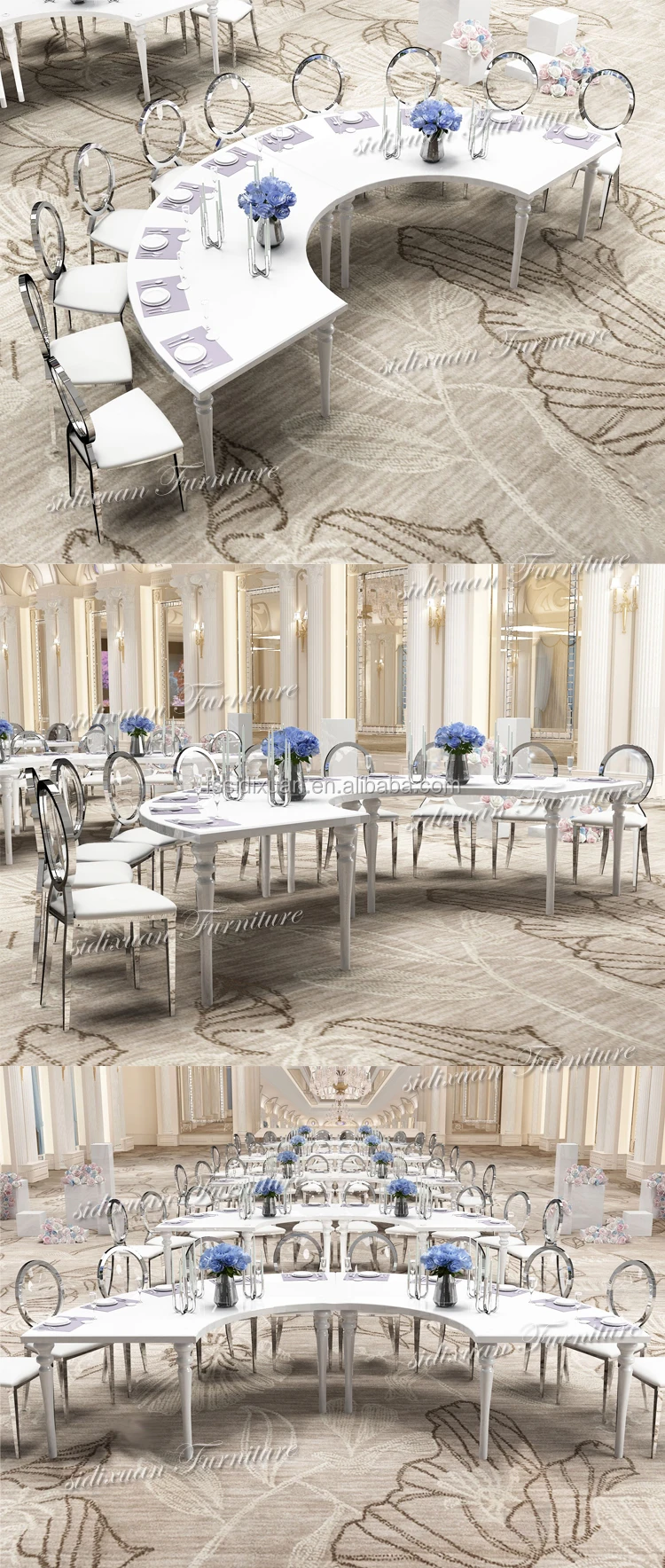Mdf Furniture Serpentine Wedding Half Moon Modern White Color Banquet