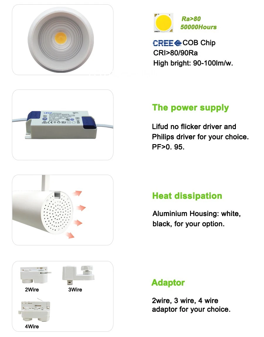 C01 Design 20W 30W 40W 50W Dimmable COB track light led 30w