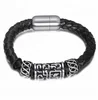 Personalized stainless steel magnetic clasp pattern bead male braided leather bracelet