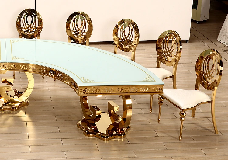 Classic Royal 12 Seater Half Moon Round Gold Banquet Dining Room Table And Chairs Buy Banquet 7586