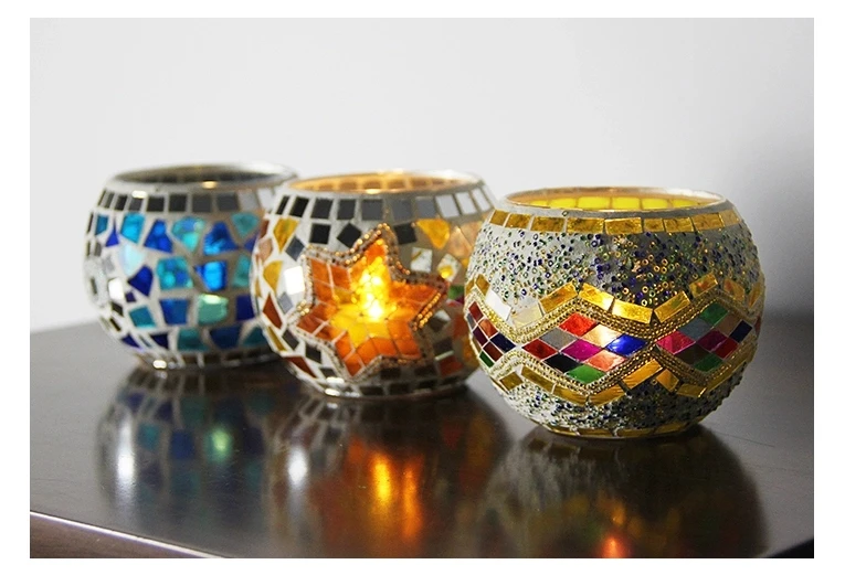 luxury Multi Color Fashionable European Style Glass Mosaic Candle Holder Candle Stand Tea Light Candle Holder