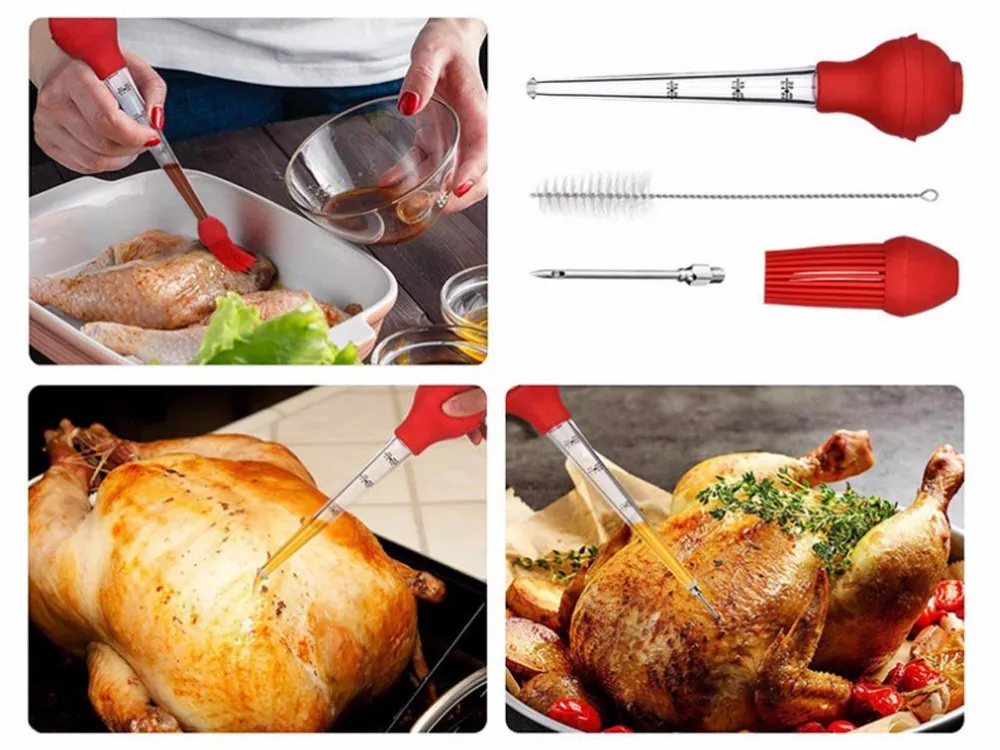 Turkey Baster Set Of 4 Fda Silicone Bulb Including Meat Arinade