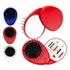 Great quality cheap price multi-functional ABS plastic oval folding compact pocket comb with makeup mirror and sewing kit set
