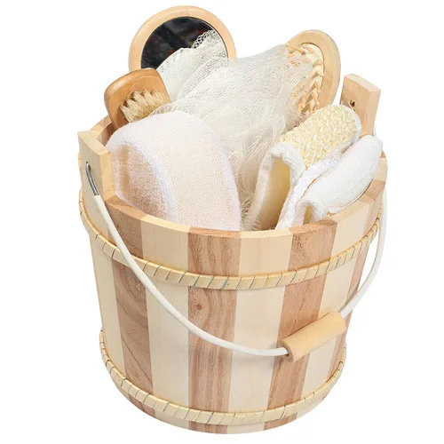 wholesale hot selling good quality massage bath gift set 5pcs wooden shower set