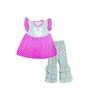 2017 new style lovely wholesale Easter Rabbit printing dots ruffle dress Valentine's Day clothes set