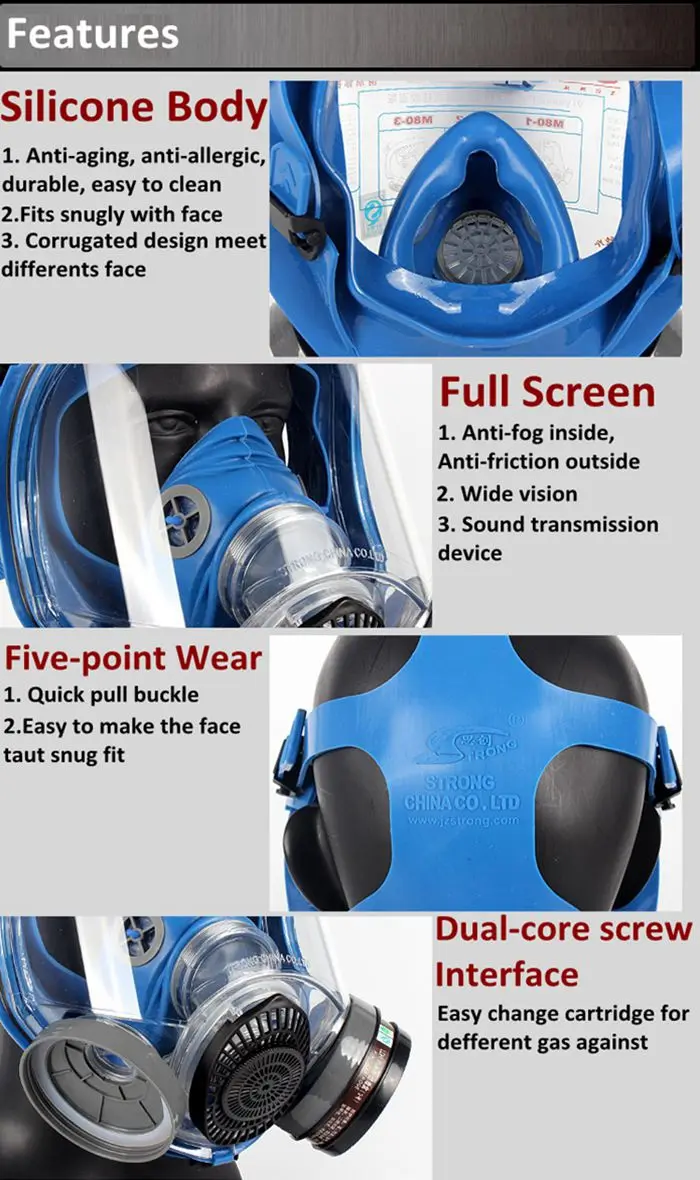 Two Filters Full Face Dual Cartridge Respirator Anti Tear Gas Mask