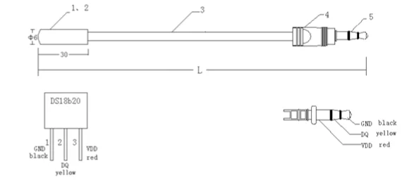 White Cable Ds18b20 3.5mm Audio Jack Temperature Probe Ds18b20 - Buy ...