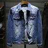 New men's denim jacket fashion four seasons Monkey scratching white denim jacket Leisure pilot High quality men's denim jacket