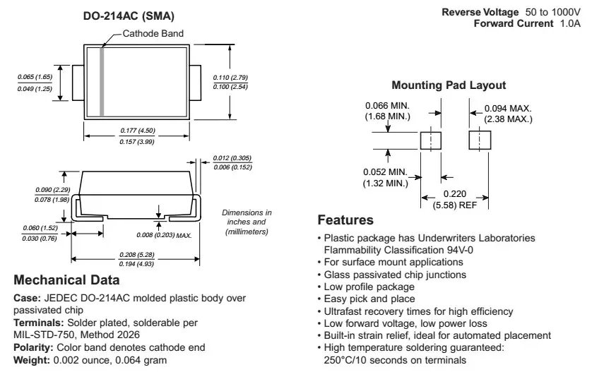 Tailaimu Smd Diode Us1a To Us1m Rectifier Ultrafast1amp Sma/do214ac 50