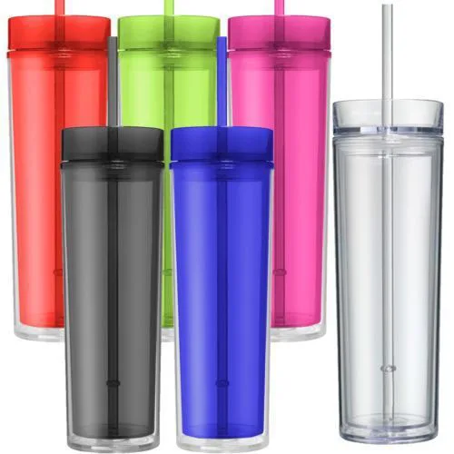 16oz Acrylic Tumbler With Lids And Straw Double Wall Clear Plastic