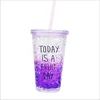 double wall change color freezer cup, tumbler with straw