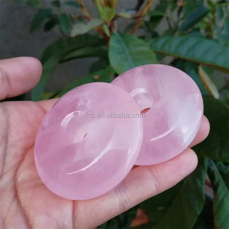 Fancy Hand Made Rose Quartz Gemstone Small Crystal Donut Pendant For