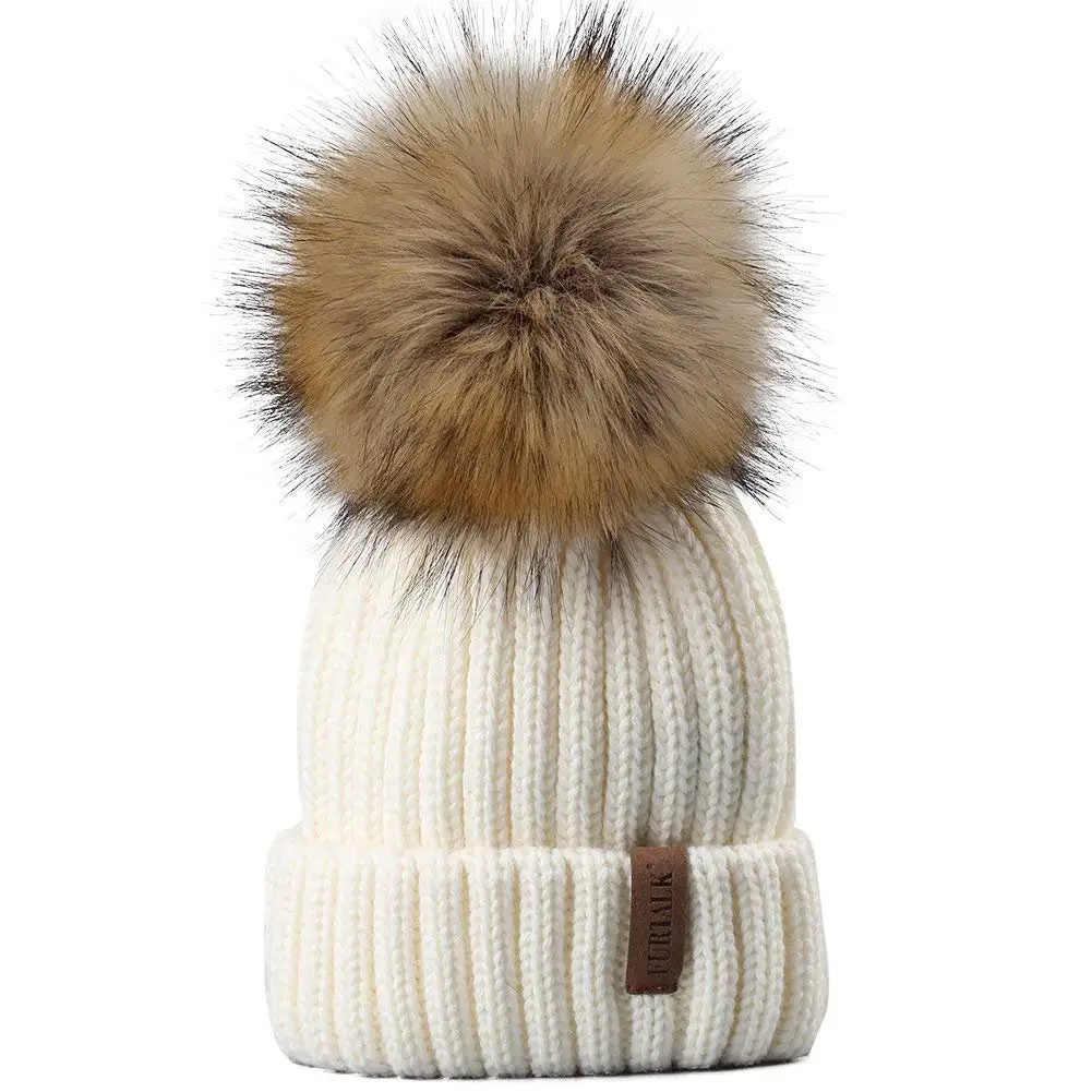 Turtle Fur Kids Girls Poodle Faux Fur Lined Earflap Pom Trapper Hat