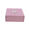 2019 creative double opened door paper gift box magnetic closure pink color with linen inside magnetic closure cardboard box