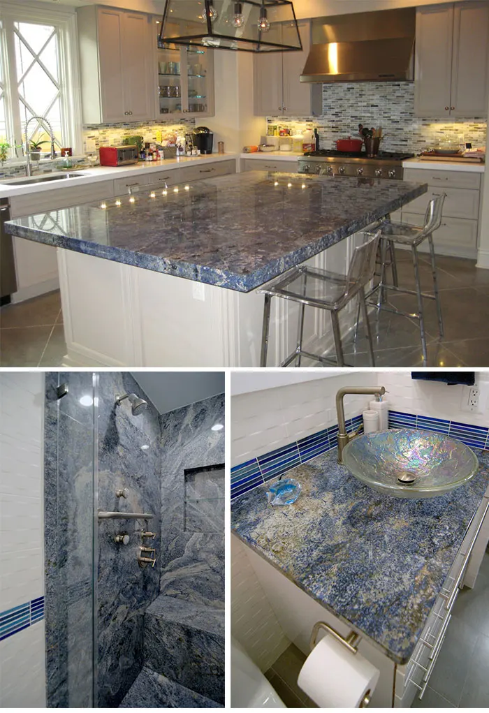 Cheap price customized brazil polished blue bahia granite countertop for kitchen