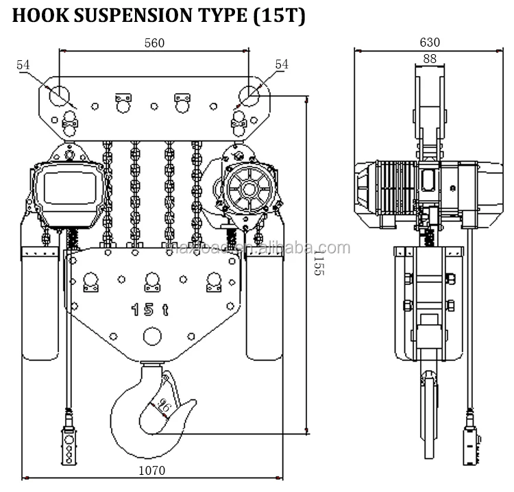 15 Ton 6 Mtr Electric Chain Hoist With Hook Suspension/scissor Jack