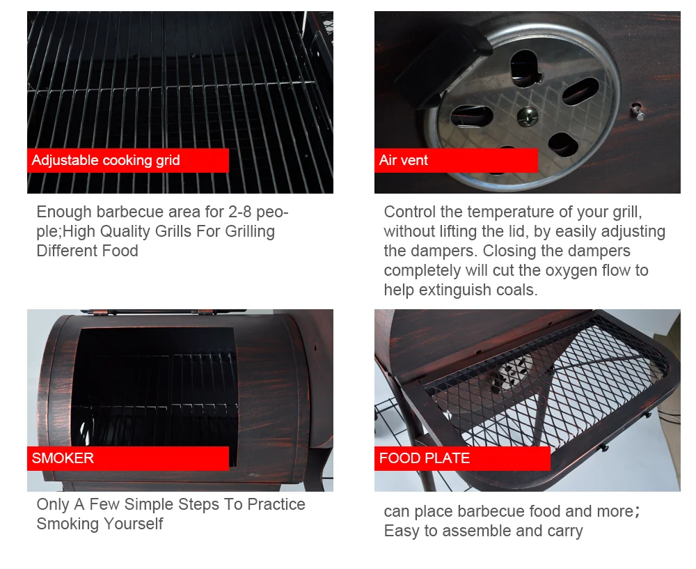 american style smoker bbq charcoal grill with offset side smoker box