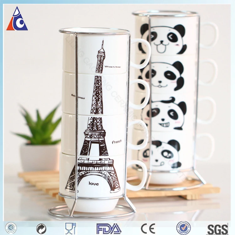 Stackable Coffee Mugs With Rack Espresso Cups Stand Stackable Coffee Mugs With Rack Espresso Cups Stand