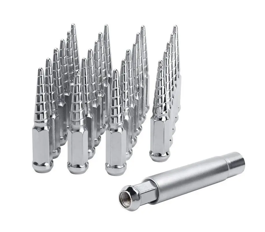 Black 24 PC Twisted Spline Spike Lug Nuts Kit 12x1.5 | with Key