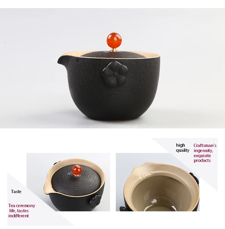 Black Pottery Stone Glazed Tea Set With One Pot And Two Cups Of