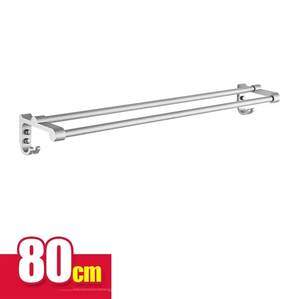 EQEQ Bath Room Towel Rack Towel Rack Aluminum Double Bar Towel Rack Bath Rooms Towel Holder Perforated Towel Storage Rack (Size: 80 cm).