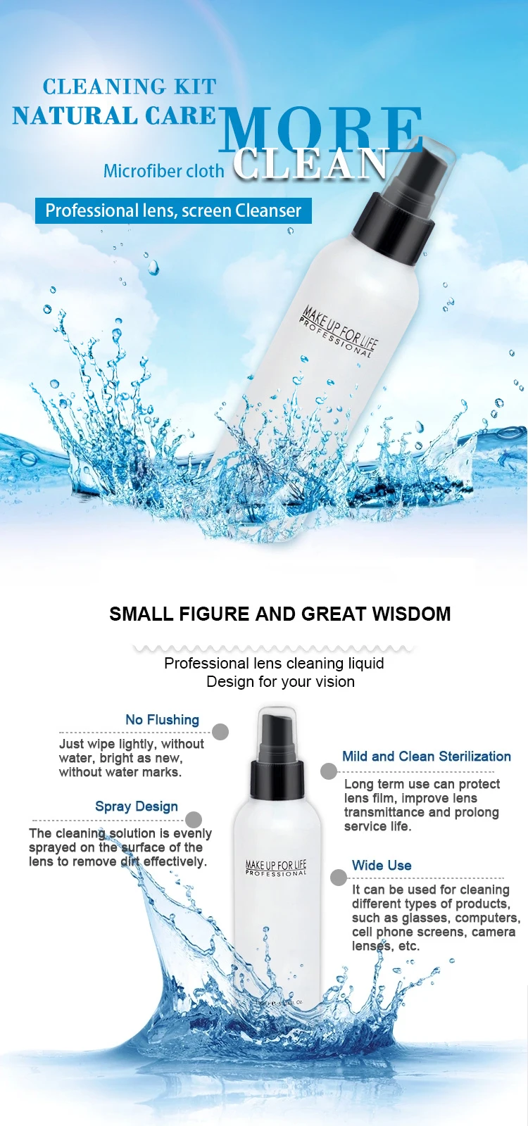 Anti Fog Camera Optical Eyeglass Lens Cleaner Spray With Microfiber