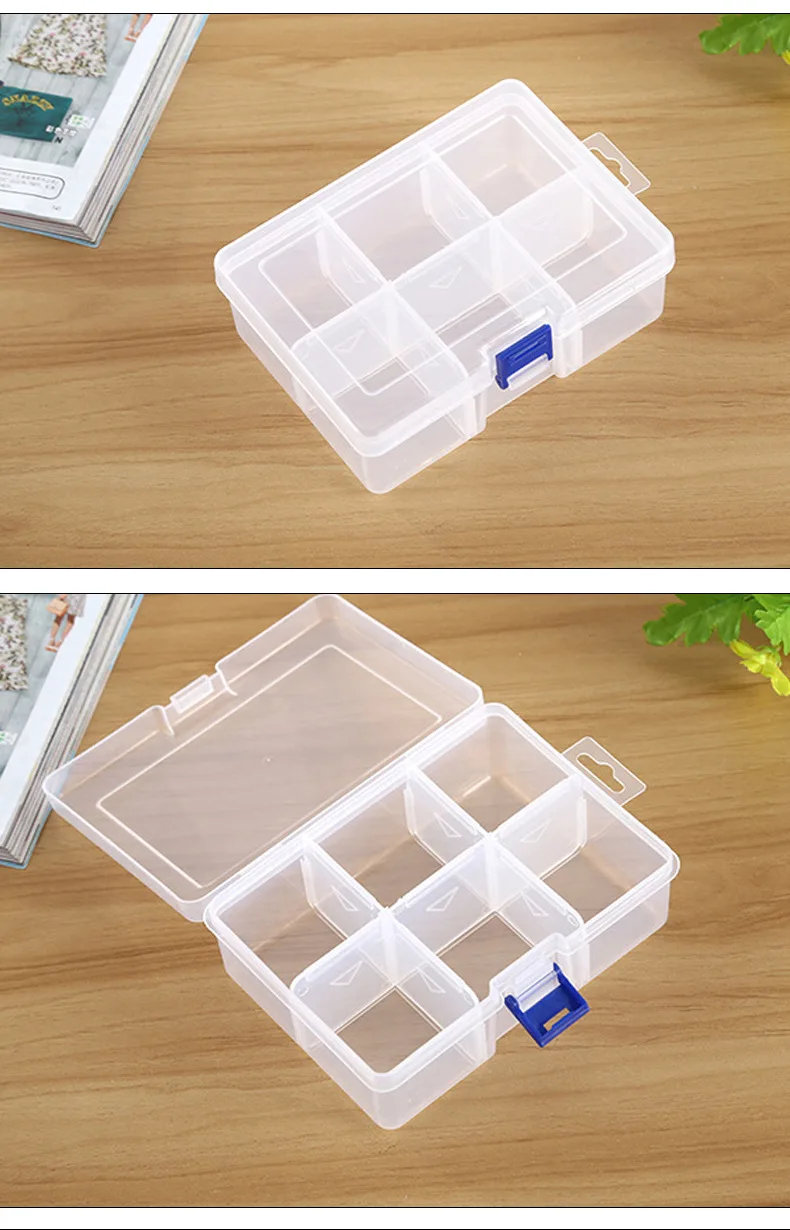 Detachable 6 Slots Compartments Clear Plastic Divided Storage Box With ...
