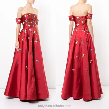 In Red Floral Evening Dresses