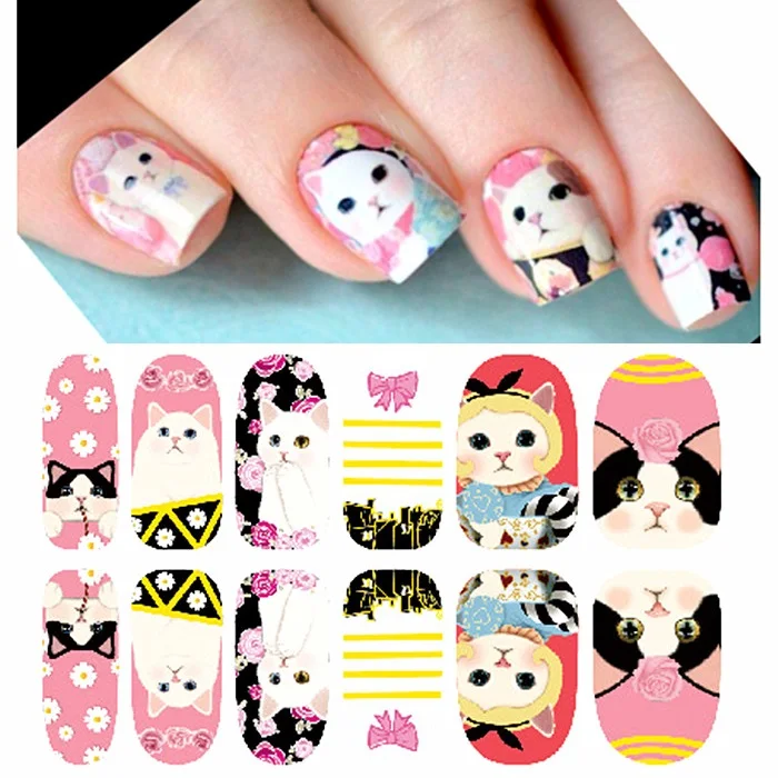 see details 1 set 12 strips press fashion jetoy choo cat series 3d wrap nail art