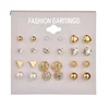 GER001 Ladies Square Crystal Heart Earrings Fashion 12 pair/set Pearl Stud Earring Gift Set