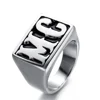 On stock factory price 316L black stainless steel custom engraved jewelry MC biker rings (HF-045)