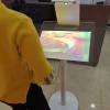 Self meal-ordering virtual menu stand in restaurant with interactive virtual touch technology