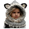 5-14 Ago Warm Winter Knitted Cute Kids Hats Acrylic Fox Animal Hood Scarf Earflap Crochet Beanies Set
