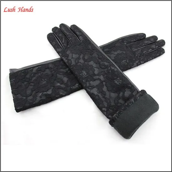 Chinese traditional lace gloves women long leather gloves