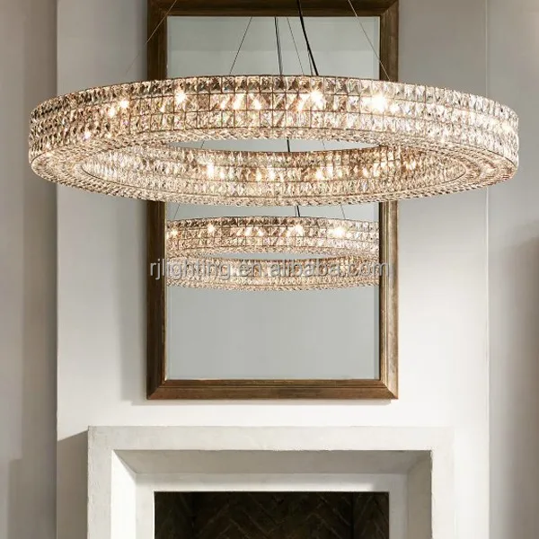 Luxury K9 crystal dining room table round restoration pendant lamp circle circular chandeliers light modern