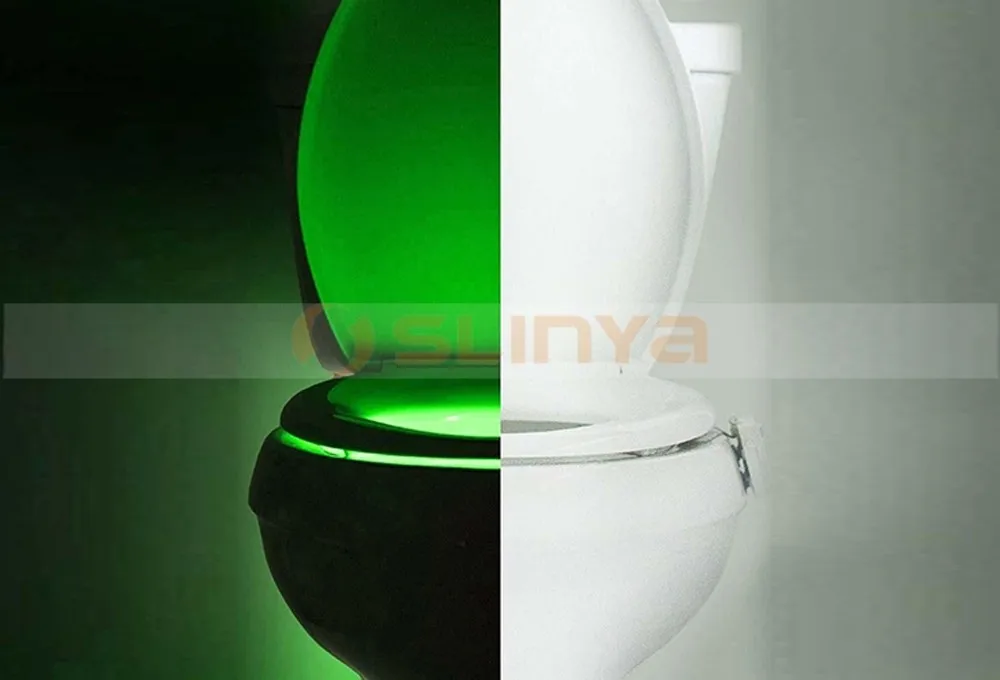 Toilet LED Light Sensor Night Motion Bathroom red green battery Auto Shutoff PIR