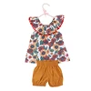 Girls Clothes Set Off Shoulder Floral Printed Top&Matching Shorts With Front Bow Baby Summer Outfit For Girls