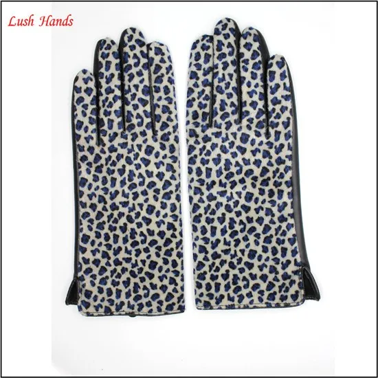Cheap women fake leopard fur and PU leather stitching gloves wholesale price gloves