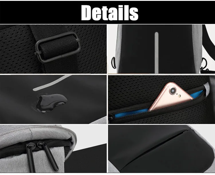 Designer lightweight waterproof outdoor anti thief unisex sport sling chest fanny pack satchel shoulder bag with USB charging