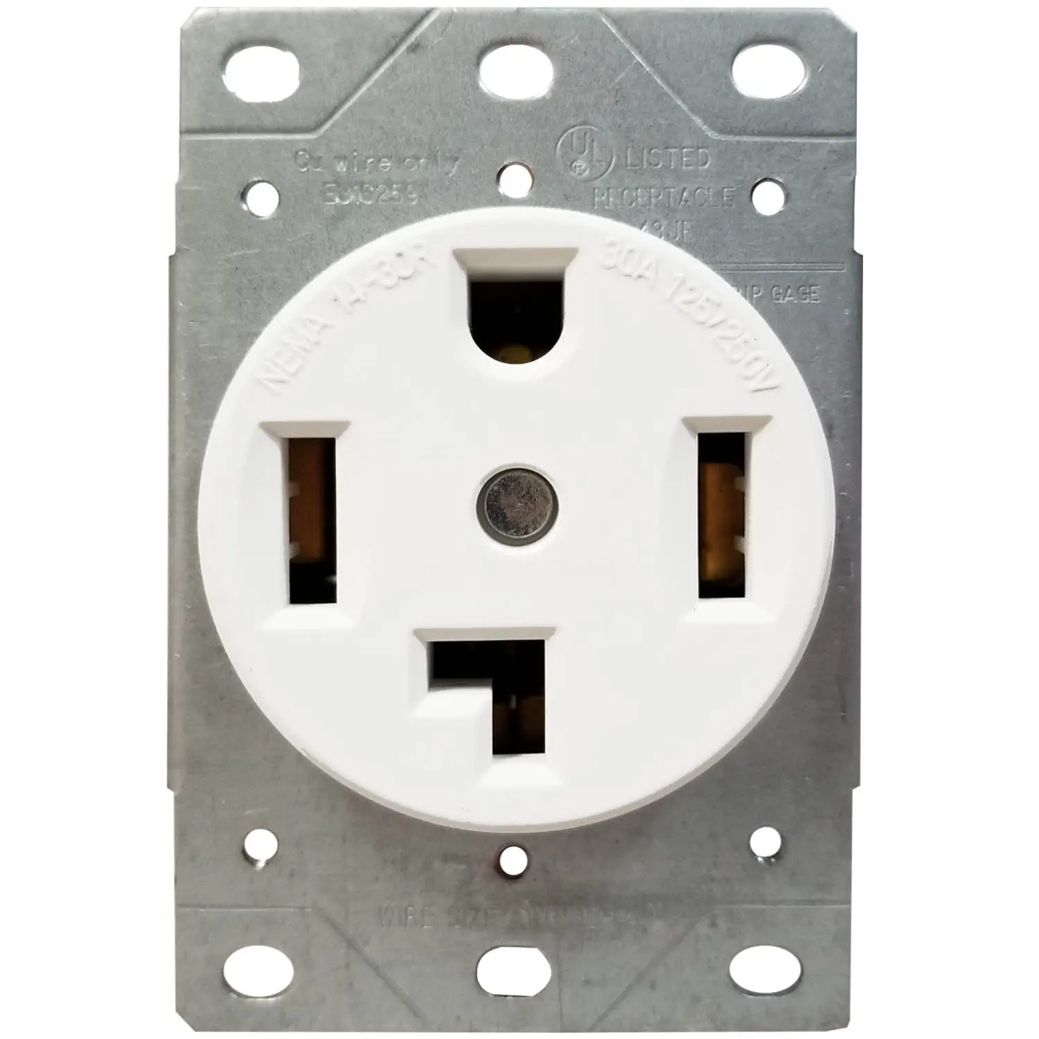 30 Amp Flush Mount Dryer Plug Receptacle 3Wire Power Outlet 125/250V