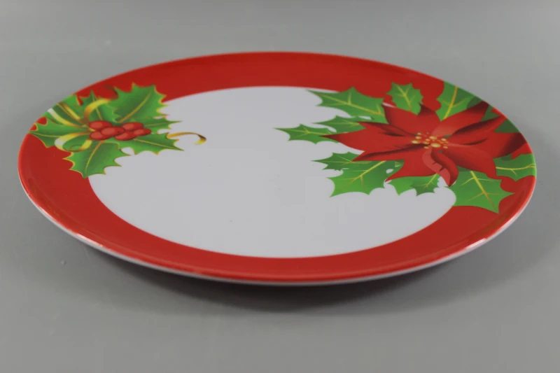 Christmas Melamine Round Plate Plastic Xmas Dishes