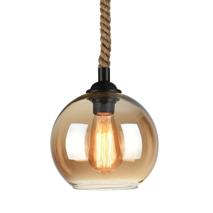 Loft Vintage lamp Industrial Globe Glass lighting Hemp Rope Pendant Light