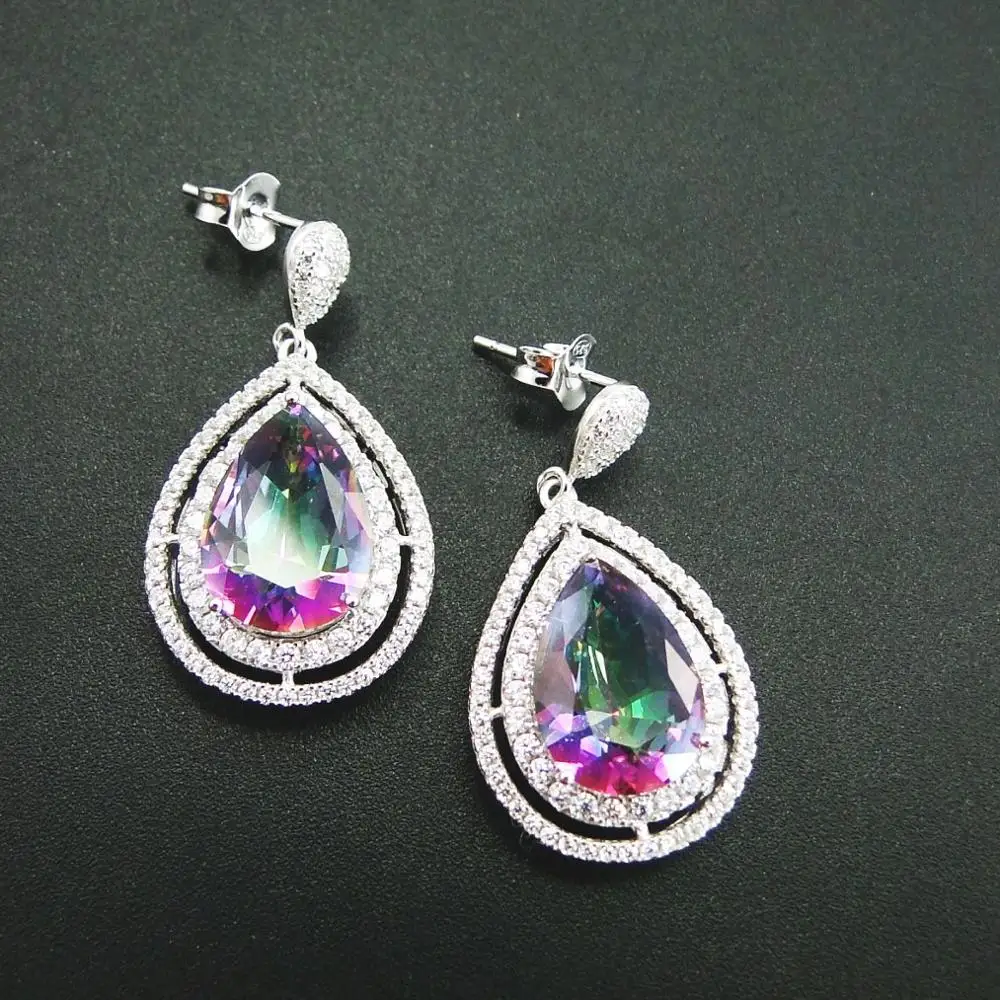 Drop Feu Blanc Topaze Zircone Cubique Argent Français Boucle Crochet Dangle Boucles d/'oreilles
