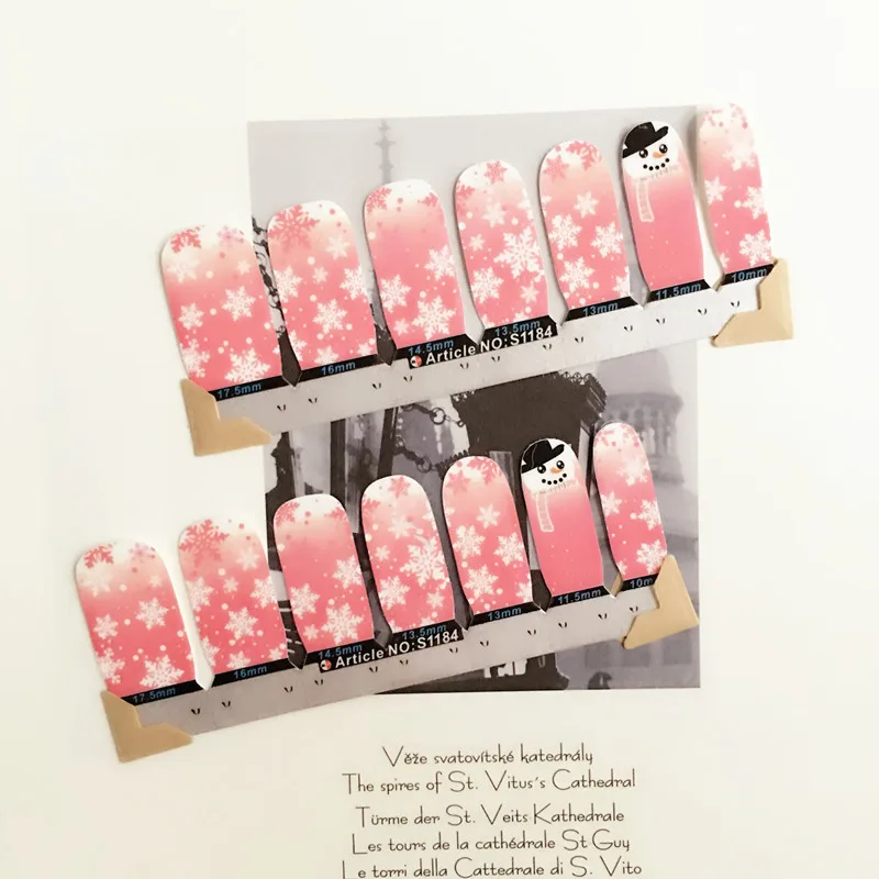 Pink Snowflake Lovely Nail Arts Sticker 14 pcs set Waterproof Nail Decal Art Sticker Gel Polish