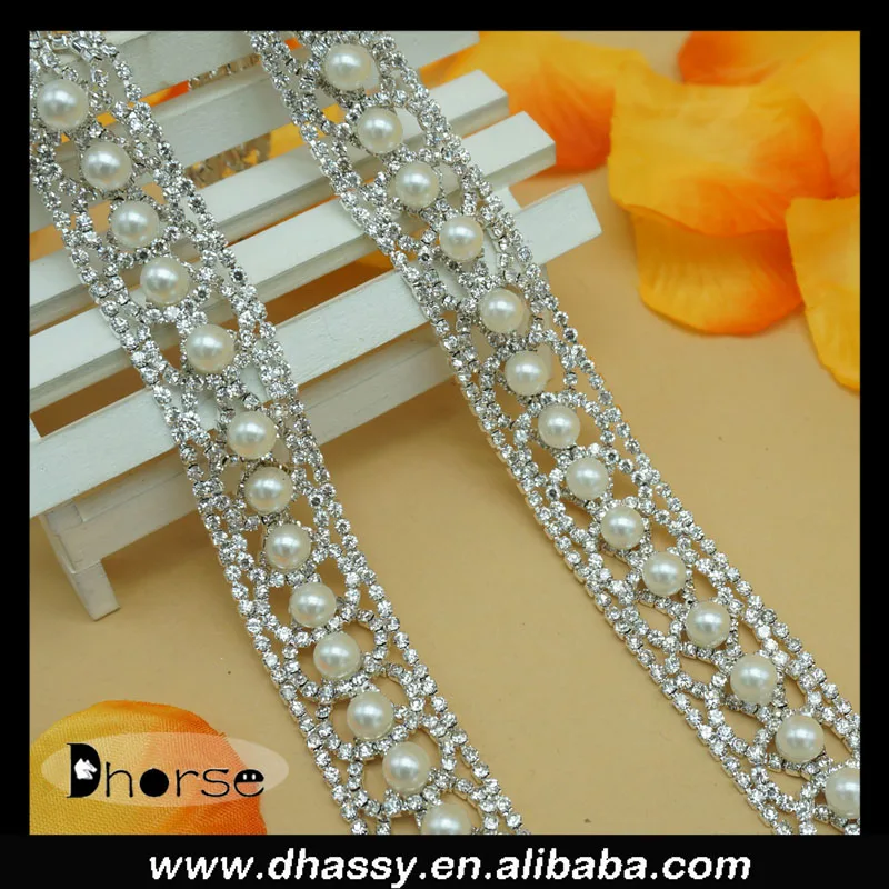 Dh-re2190 Crystal Rhinestone Chain Pearls Beaded Trim For Decoration ...